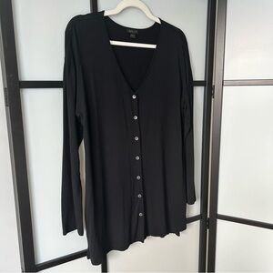 [M] J.Jill Softest Black Button-Up 3/4 Long Sleeve Rayon Lycra Blend Blouse